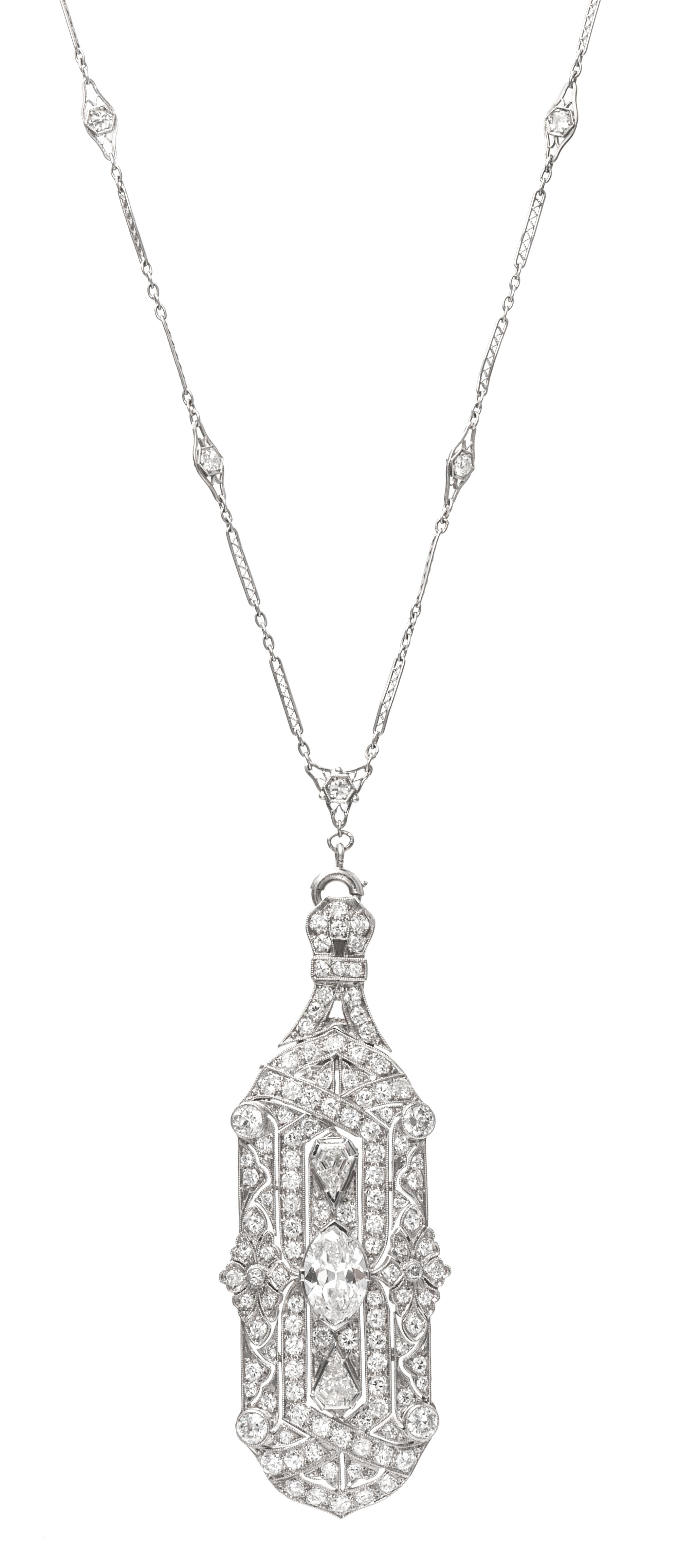An Art Deco Platinum and Diamond Lavalier Necklace,