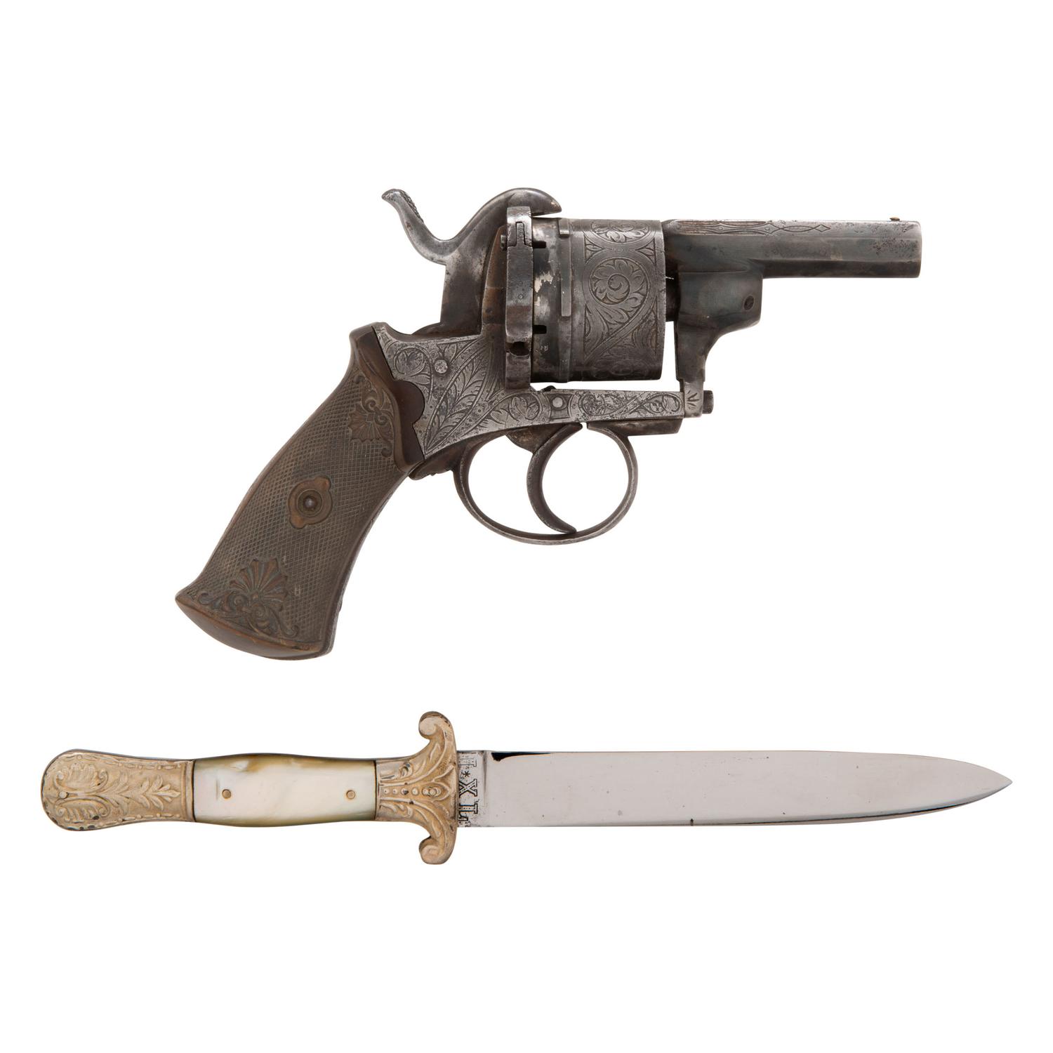 Shortened Double Action Belgian Pinfire Revolver in Box with Accessories