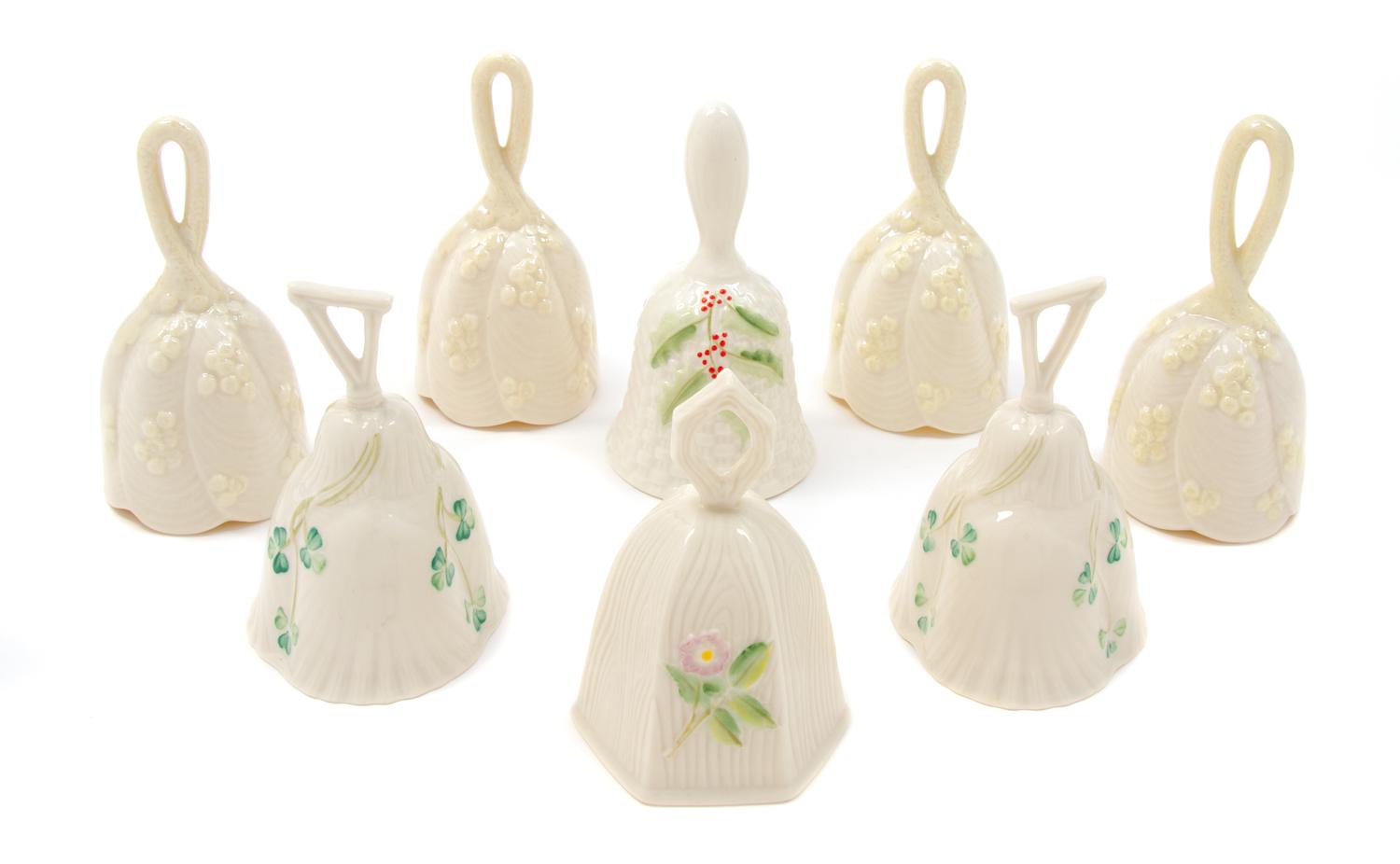 Six Belleek Bells Height of tallest 5 inches. — SIXTH GREEN MARK (1965-1980)