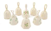 Six Belleek Bells Height of tallest 5 inches. — SIXTH GREEN MARK (1965-1980)