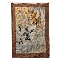 A Large Japanese Embroidered 'Cranes' Wall Hanging, Meiji/Taisho Period