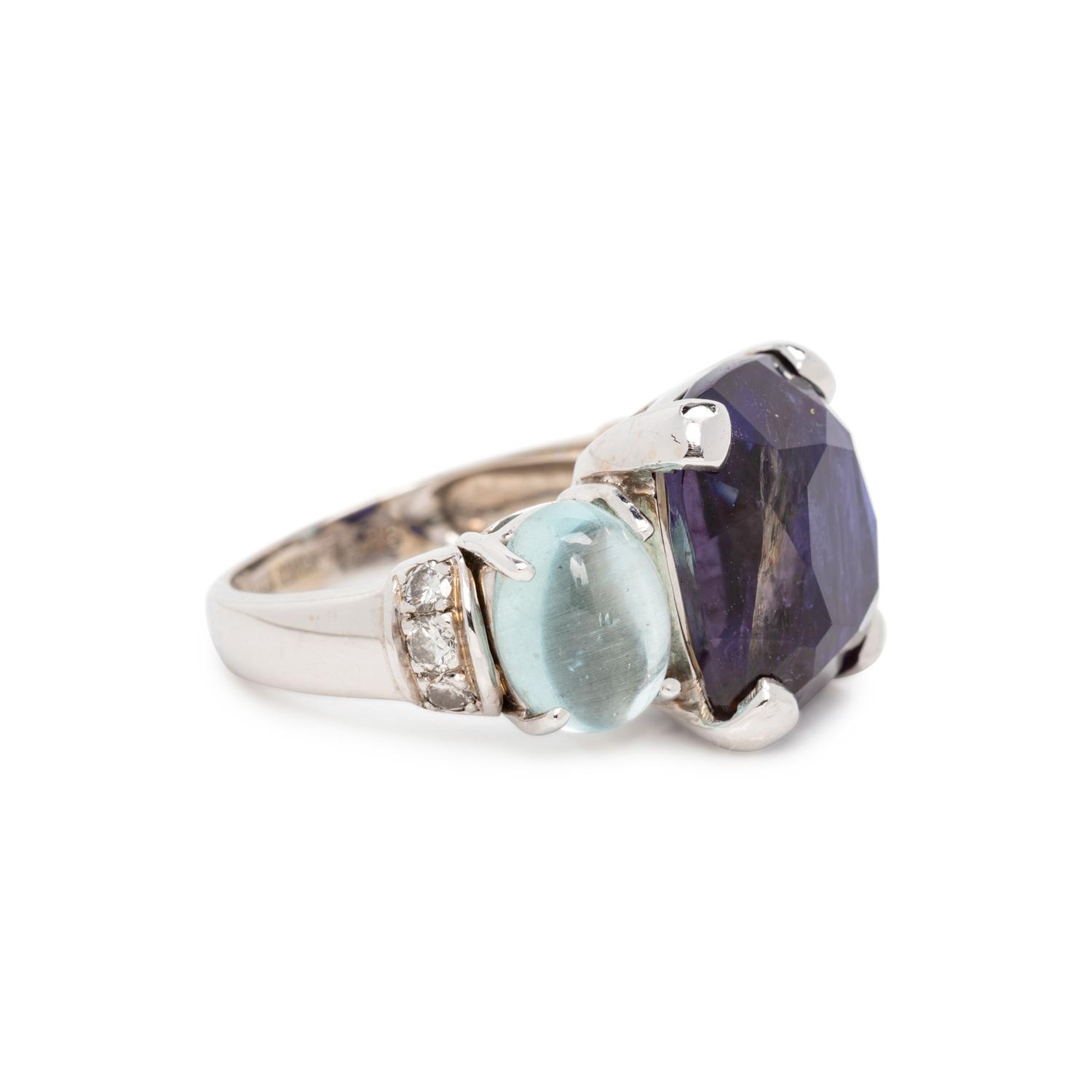 SEAMAN SCHEPPS, IOLITE, AQUAMARINE AND DIAMOND RING