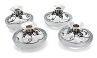 A Set of Four Danish Silver and Glass Candlesticks