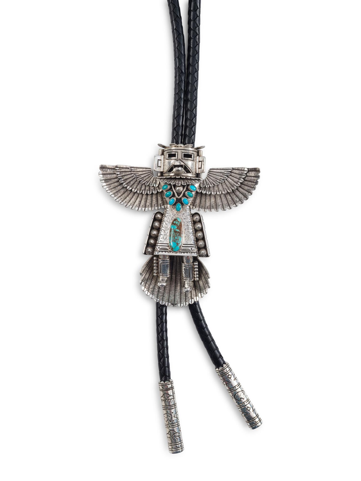 Navajo Sterling Silver and Turquoise Katsina Bolo Tie