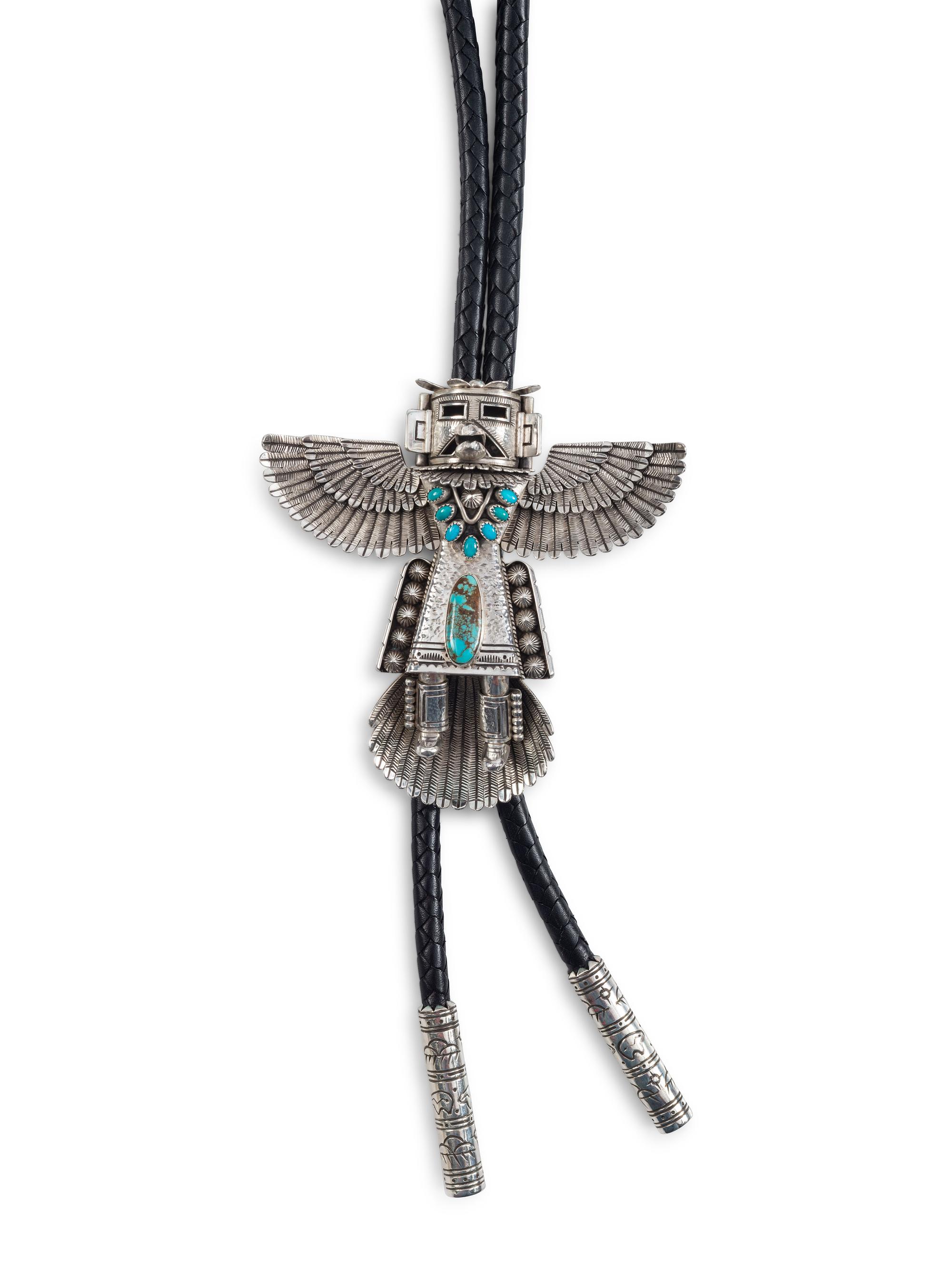 Navajo Sterling Silver and Turquoise Katsina Bolo Tie