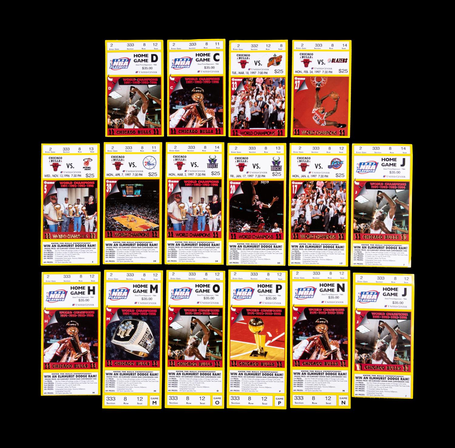 A Group of 16 Michael Jordan Chicago Bulls Tickets from the 1996-97 Season,
