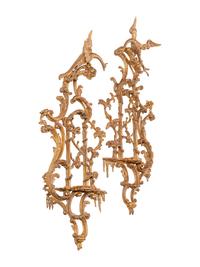 A Pair of George III "Chinese Chippendale" Giltwood Wall Brackets
