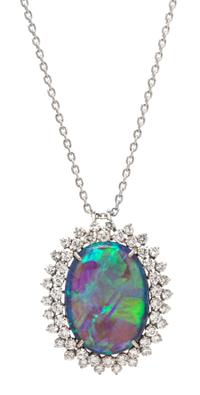 A Platinum, Black Opal and Diamond Pendant, 15.40 dwts.