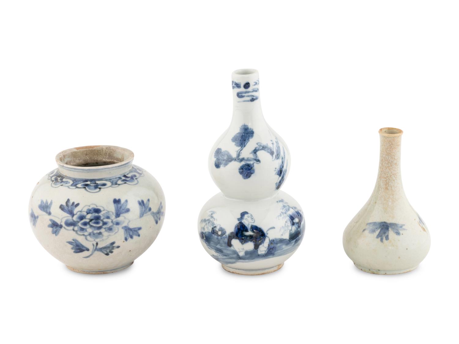 Three Chinese and Korean Blue and White Porcelain Vases