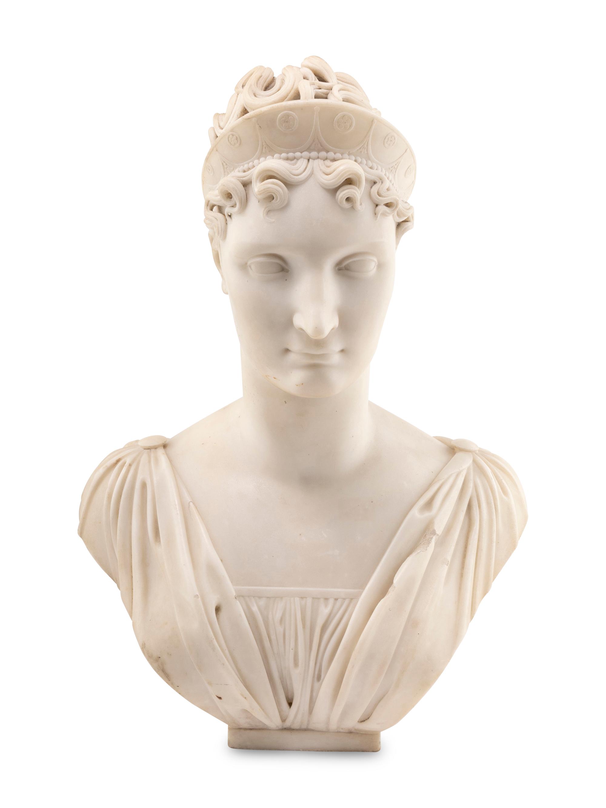 A French Carved Marble Bust of Elisa Bonaparte