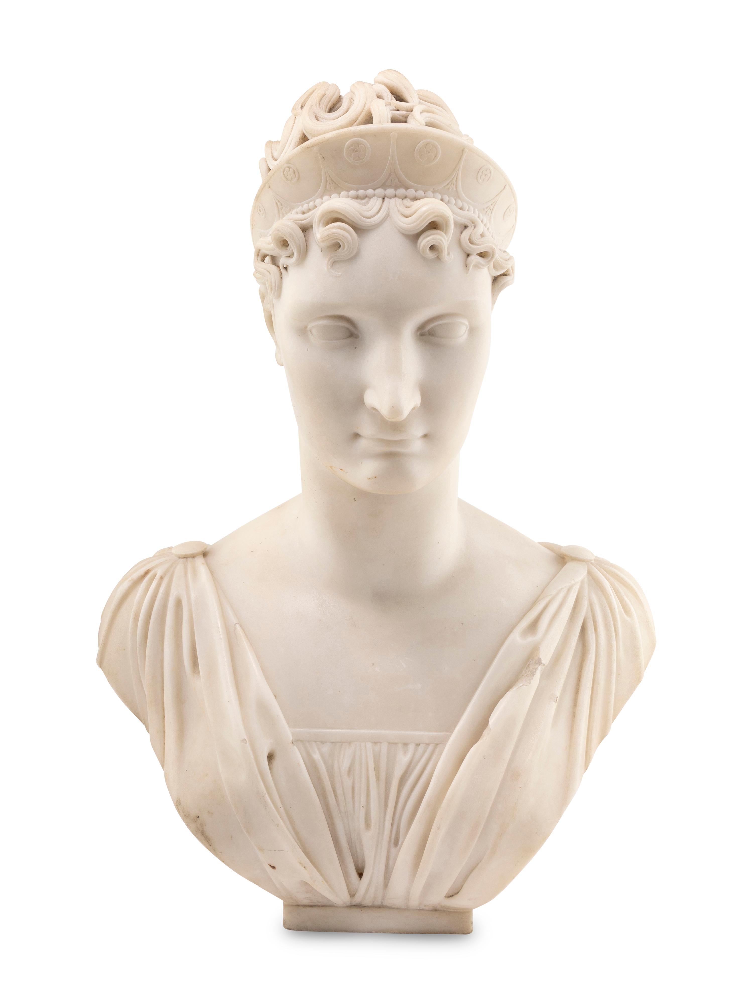 A French Carved Marble Bust of Elisa Bonaparte