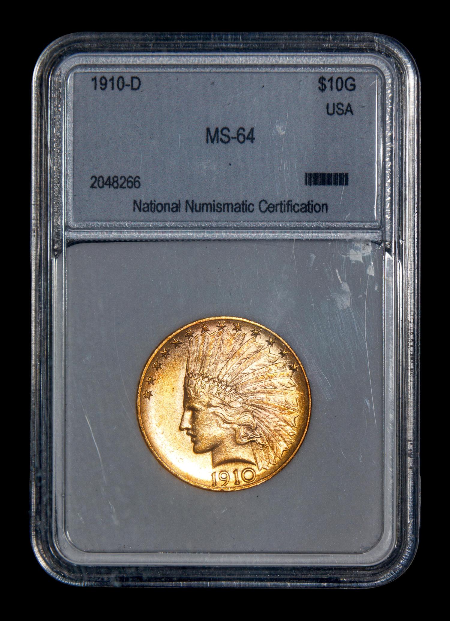 A 1910-D Indian Head $10 Gold Coin