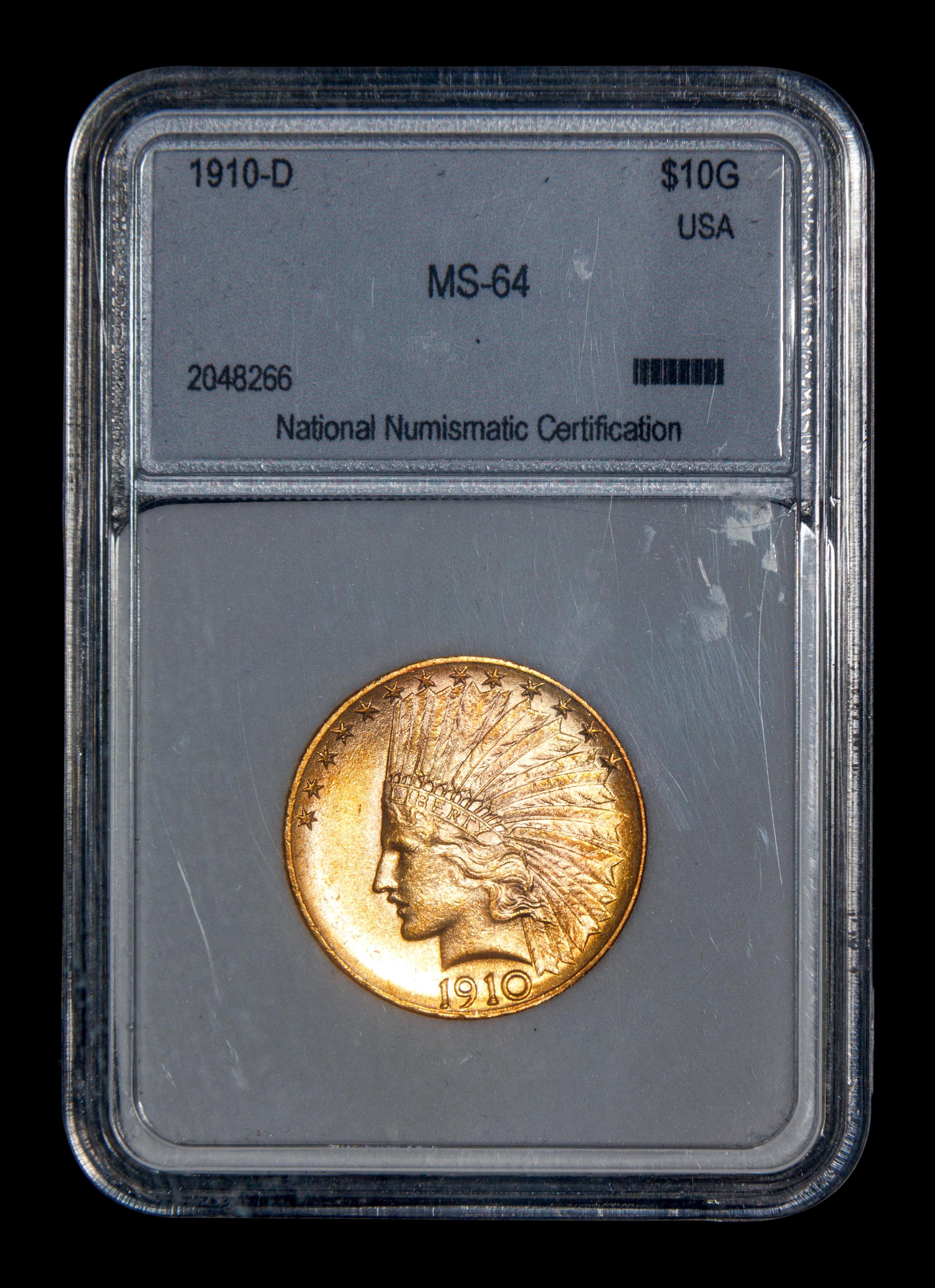 A 1910-D Indian Head $10 Gold Coin