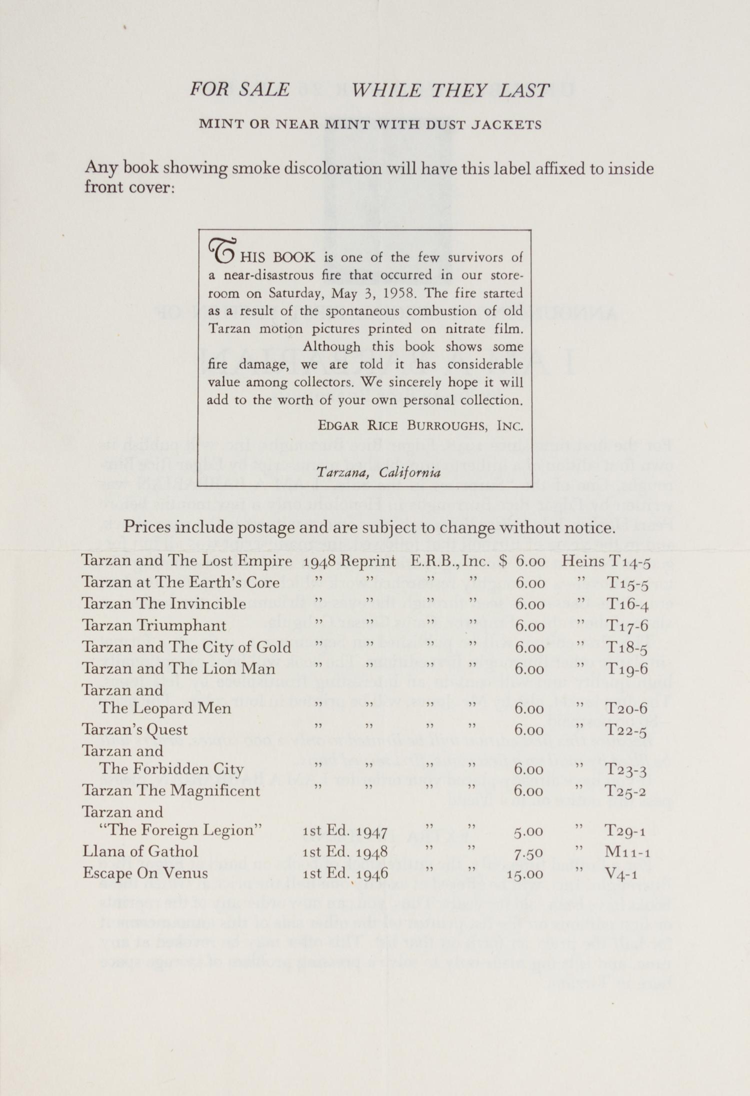 BURROUGHS, EDGAR RICE. 7 later reprints pubs by Edgar Rice Burroughs, Inc.