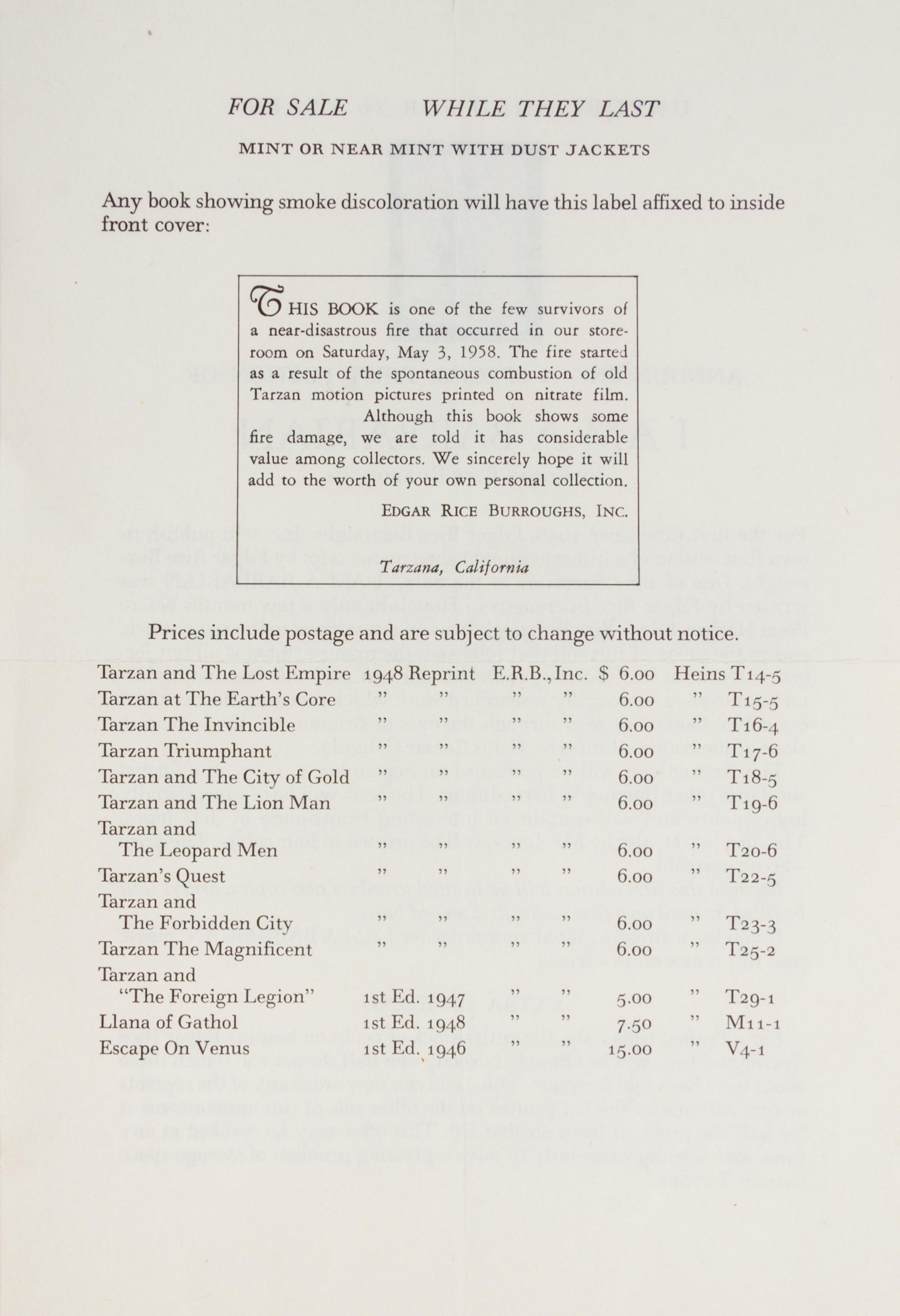 BURROUGHS, EDGAR RICE. 7 later reprints pubs by Edgar Rice Burroughs, Inc.