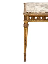 A Louis XVI Style Marble Top Giltwood Center Table
