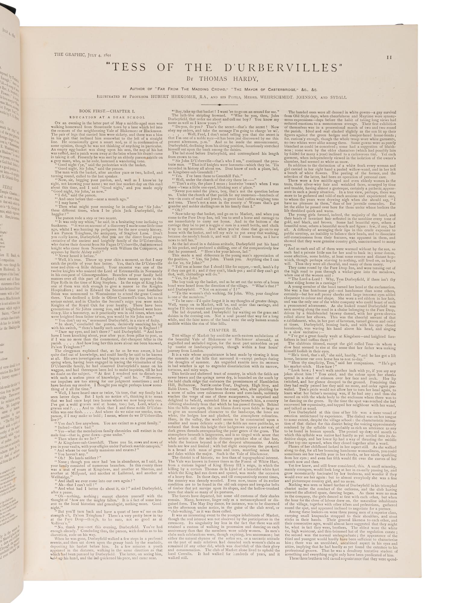 HARDY, Thomas (1840-1928). "Tess of the d'Urbervilles." Bound in: The Graphic , vol. 44, nos. 1, 127-1,151. London: Illustrated Newspapers Ltd., 4 July-26 December 1891.