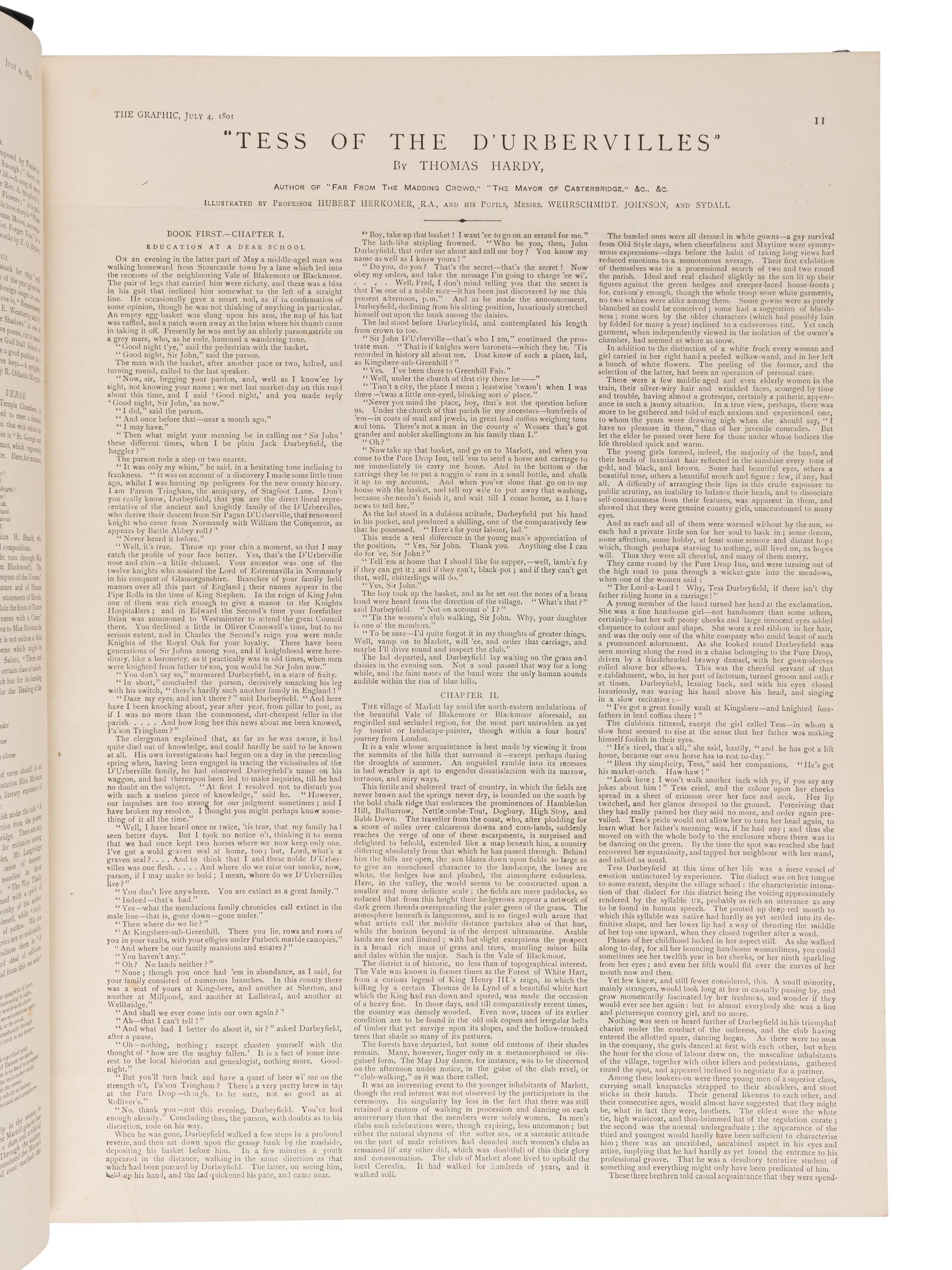 HARDY, Thomas (1840-1928). "Tess of the d'Urbervilles." Bound in: The Graphic , vol. 44, nos. 1, 127-1,151. London: Illustrated Newspapers Ltd., 4 July-26 December 1891.