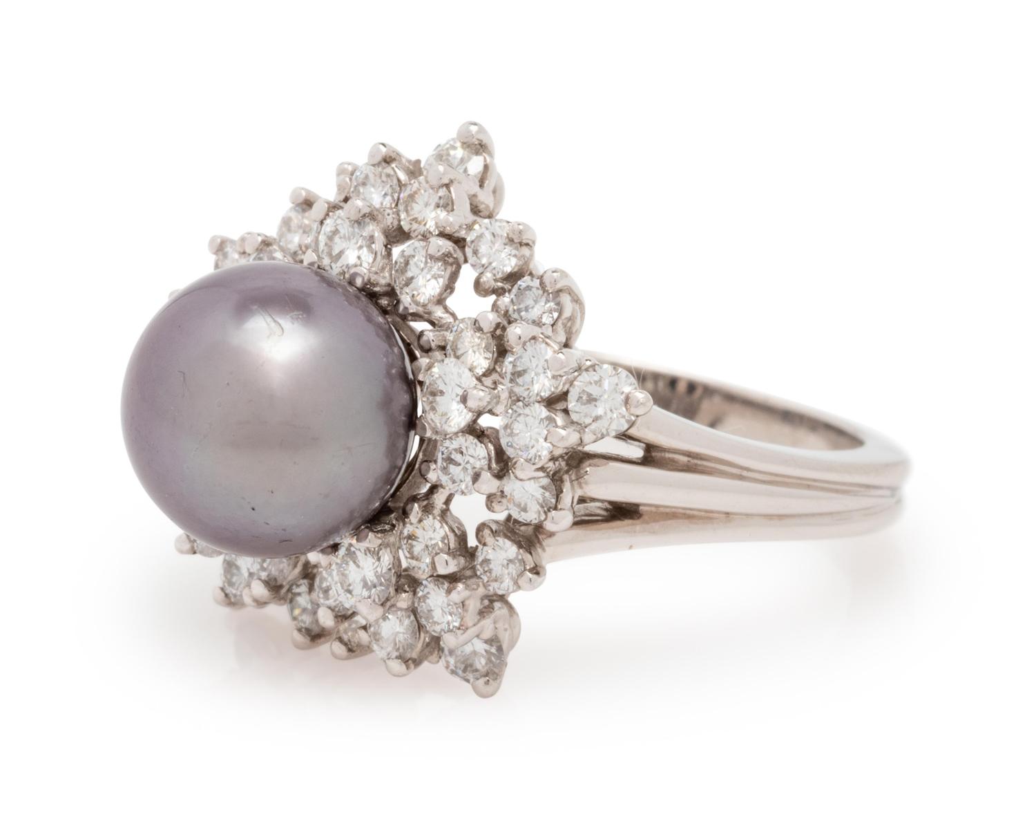 Cultured Tahitian Pearl and Diamond Ring