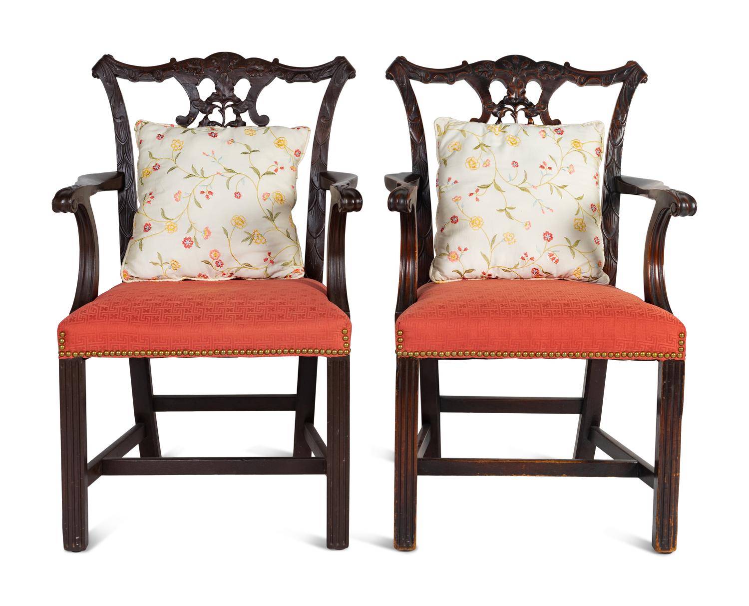 A Pair of George III Style Carved Mahogany Armchairs