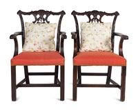 A Pair of George III Style Carved Mahogany Armchairs