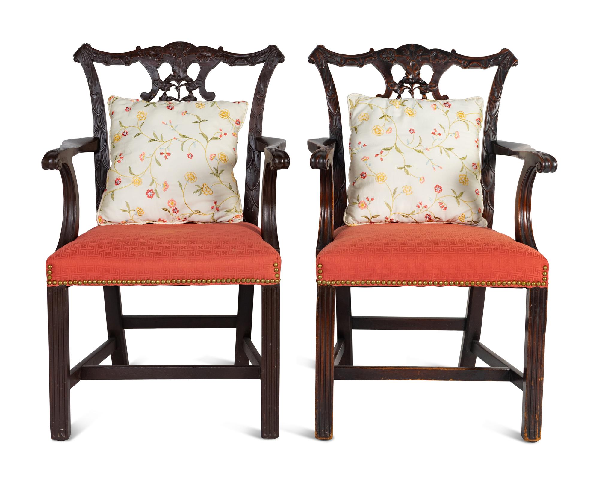 A Pair of George III Style Carved Mahogany Armchairs