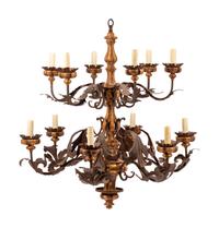 A Spanish Giltwood and Iron Twelve-Light Chandelier
