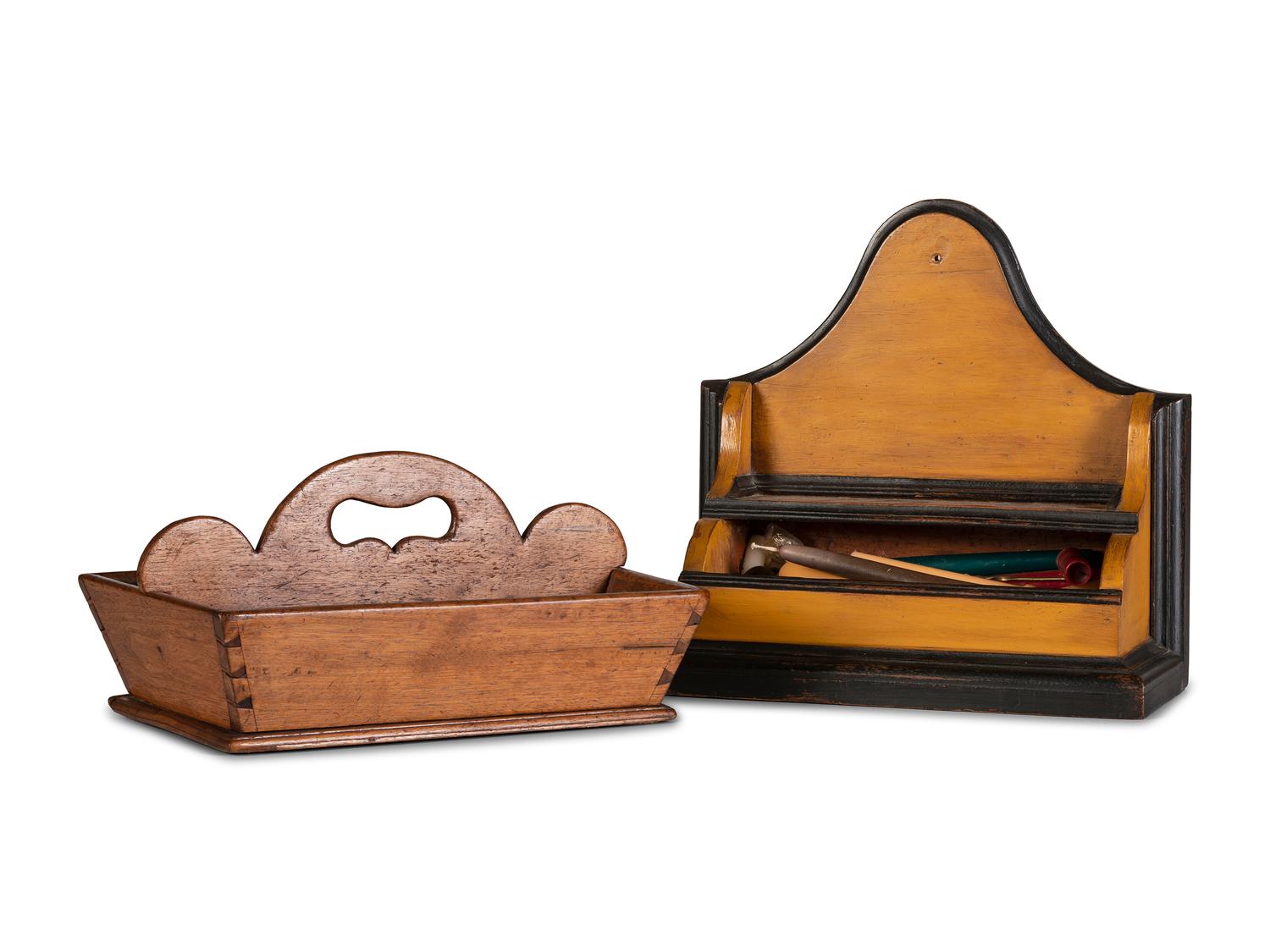 A Carved and Painted Hanging Candle Box and a Spoon Box