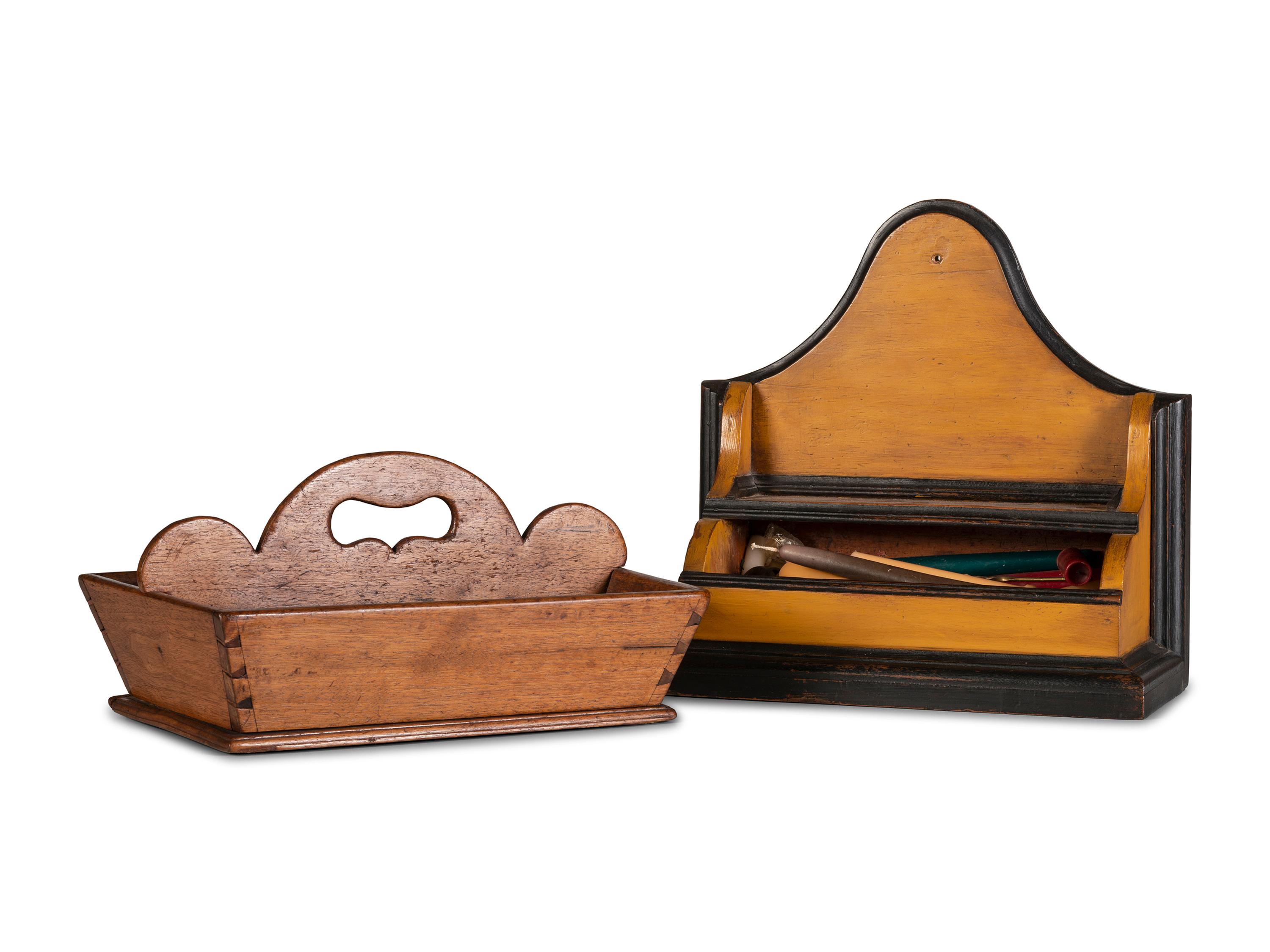 A Carved and Painted Hanging Candle Box and a Spoon Box