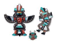 Zuni Silver and Mosaic Inlay Pins / Brooches
