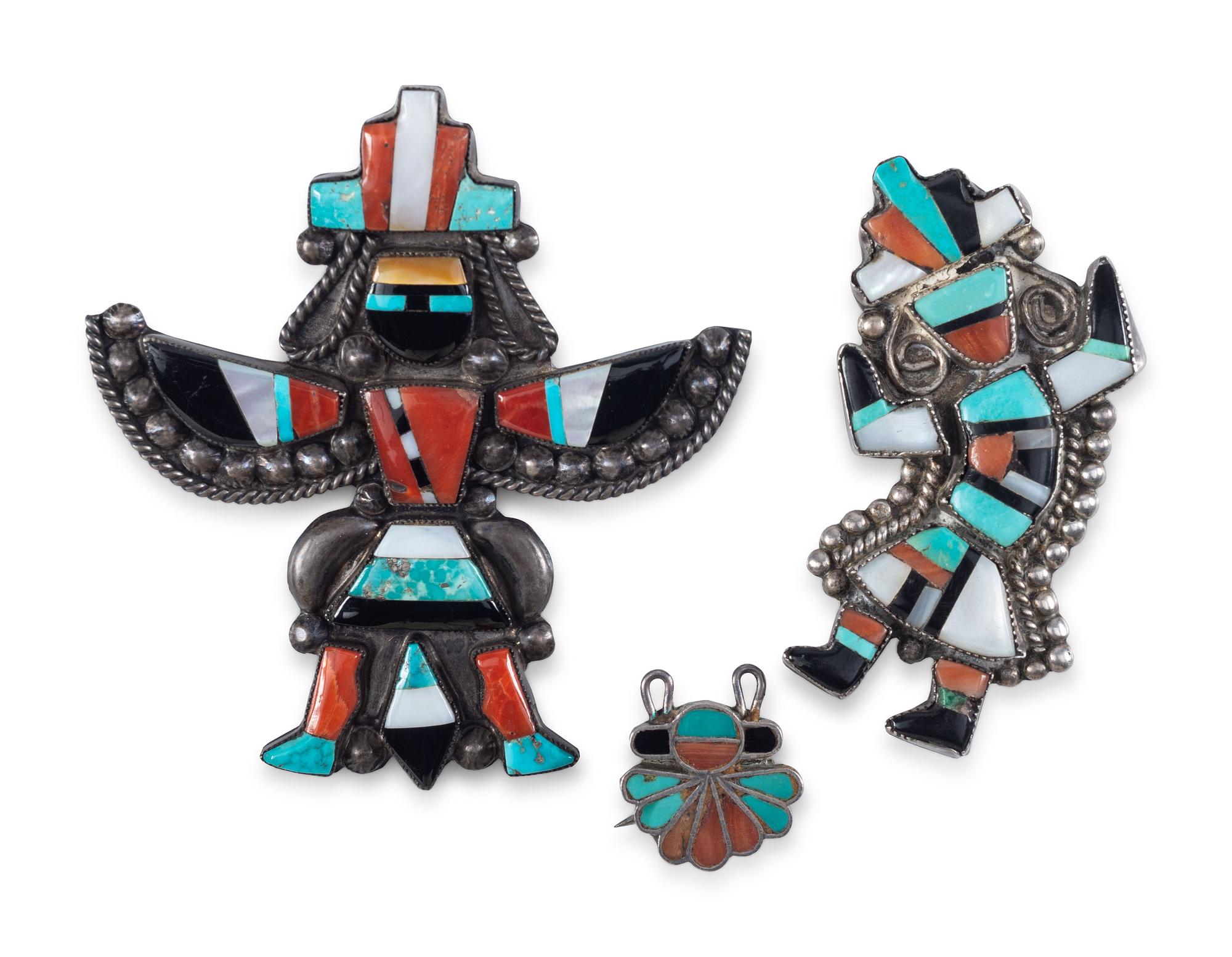 Zuni Silver and Mosaic Inlay Pins / Brooches