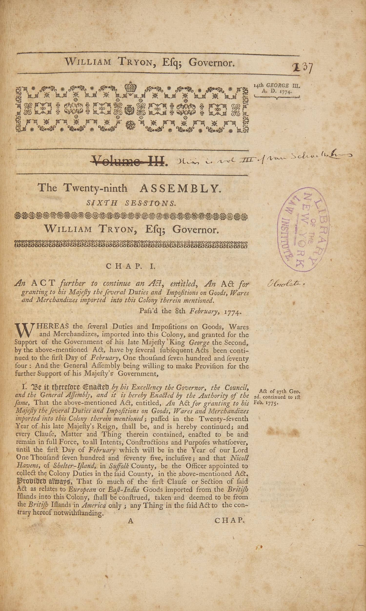[American Law] Samuel Jones, the Statesman Behind the Newly Discovered "Jones Declaration": His Annotated Set Used in His Working Law Library, Some Almost Certainly Used While Compiling New York State Law