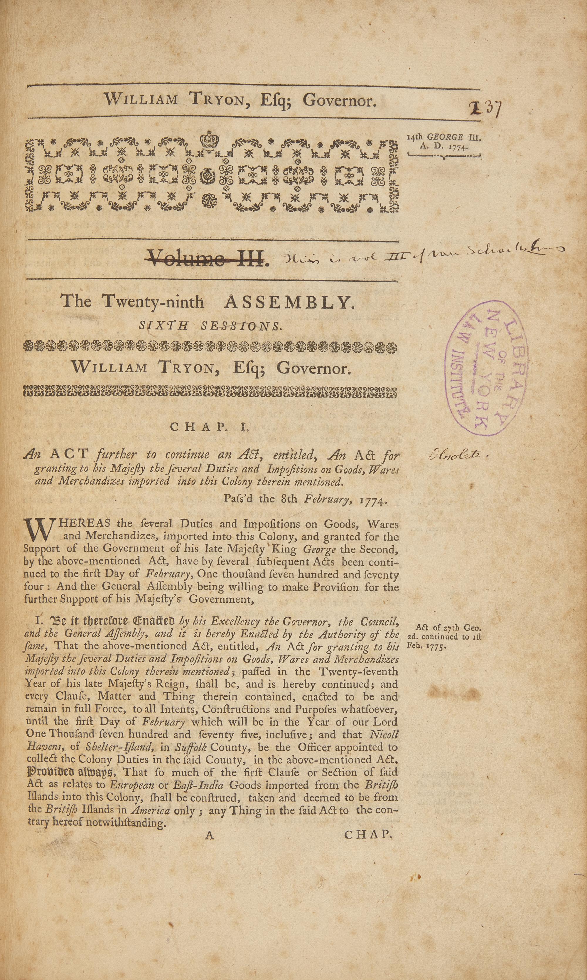 [American Law] Samuel Jones, the Statesman Behind the Newly Discovered "Jones Declaration": His Annotated Set Used in His Working Law Library, Some Almost Certainly Used While Compiling New York State Law