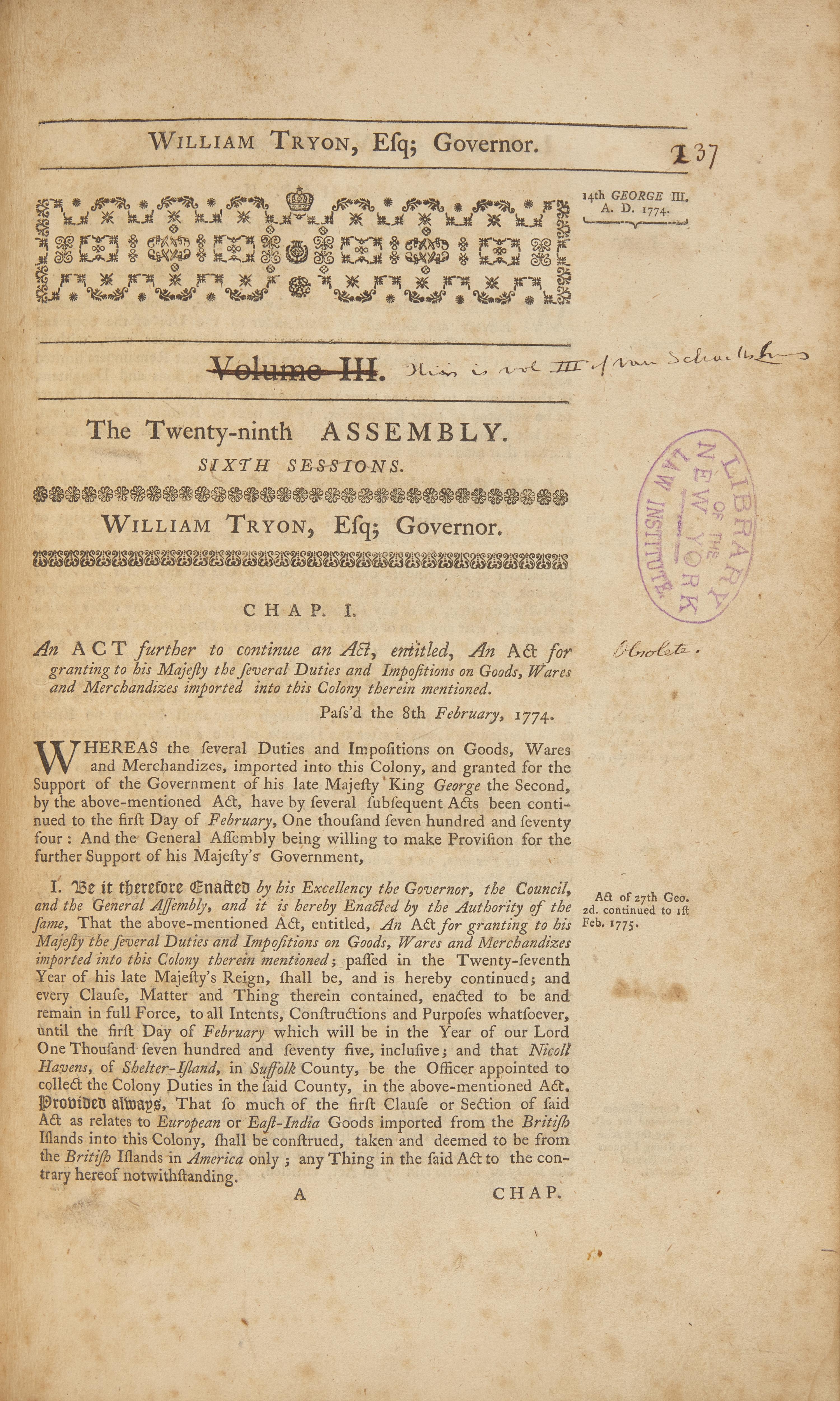 [American Law] Samuel Jones, the Statesman Behind the Newly Discovered "Jones Declaration": His Annotated Set Used in His Working Law Library, Some Almost Certainly Used While Compiling New York State Law