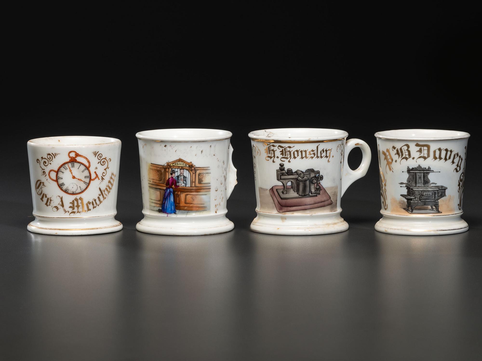 Four Porcelain Occupational Shaving Mugs