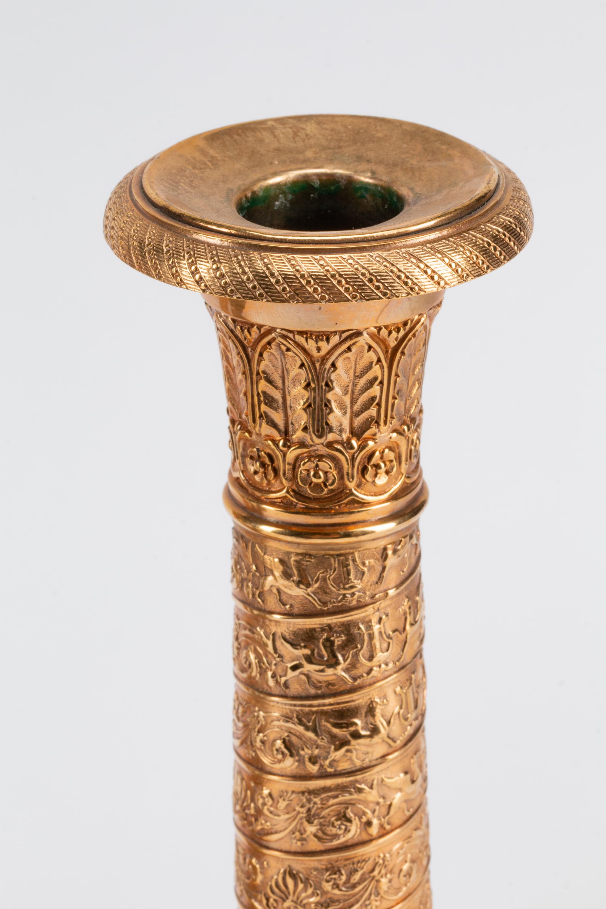 Two Pairs of Charles X Style Gilt Metal Candlesticks