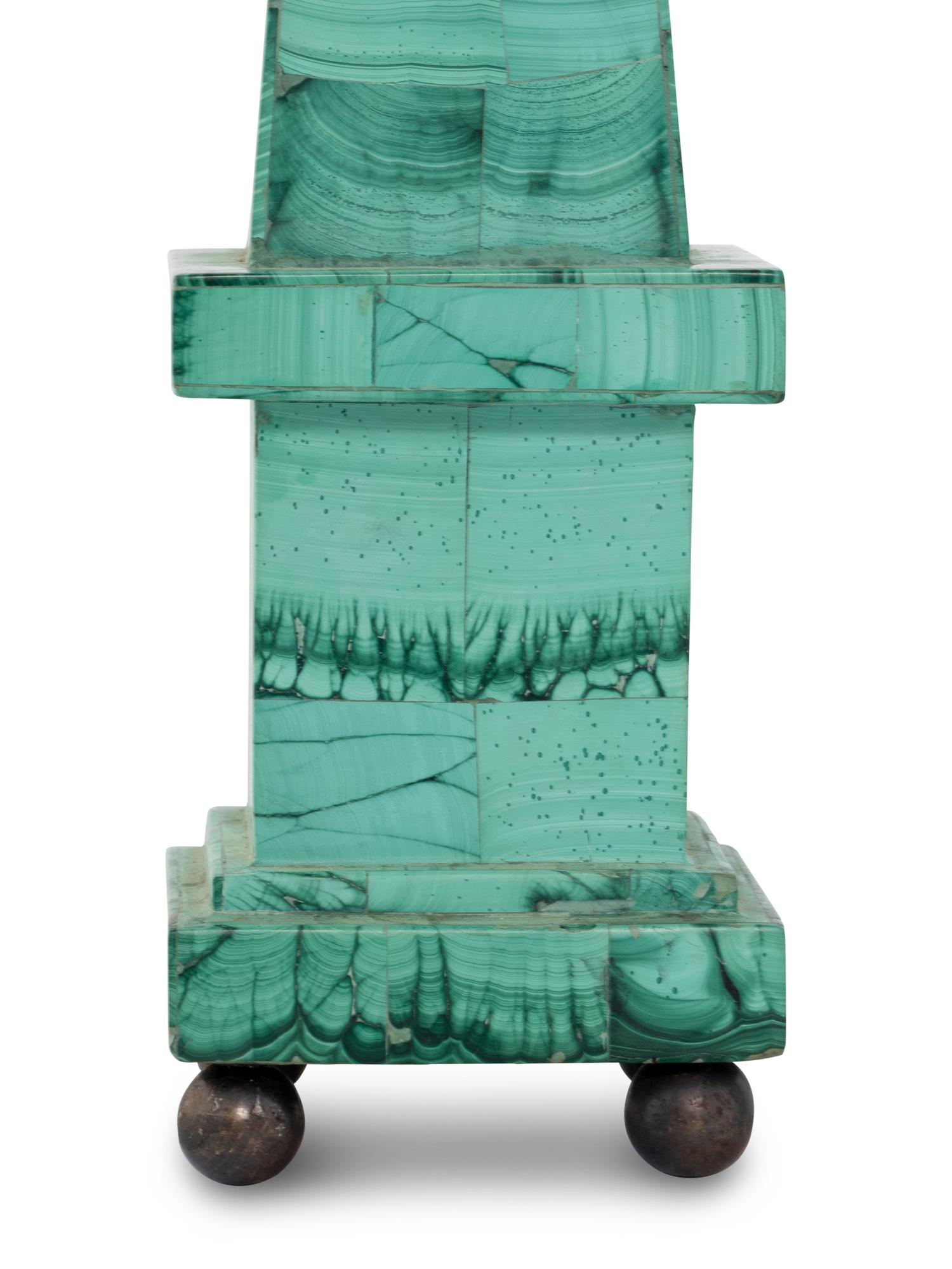 A Pair of Malachite Veneered Obelisks