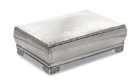A Danish Silver Humidor, Christian F. Heise, Copenhagen, 1926, the rectangular box with bombe sides and domed lid, spot-hammered exteri