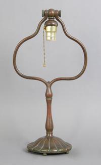 A Tiffany Studios Bronze Harp Lamp Base, Height 17 3/4 inches.