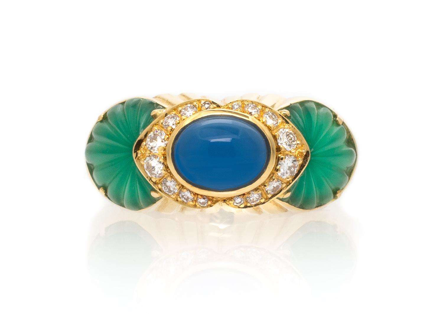 An 18 Karat Yellow Gold, Chrysoprase, Dyed Chalcedony and Diamond Ring, Cartier, Circa 1990, 6.00 dwts.