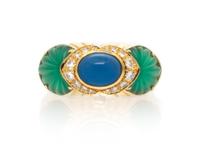 An 18 Karat Yellow Gold, Chrysoprase, Dyed Chalcedony and Diamond Ring, Cartier, Circa 1990, 6.00 dwts.