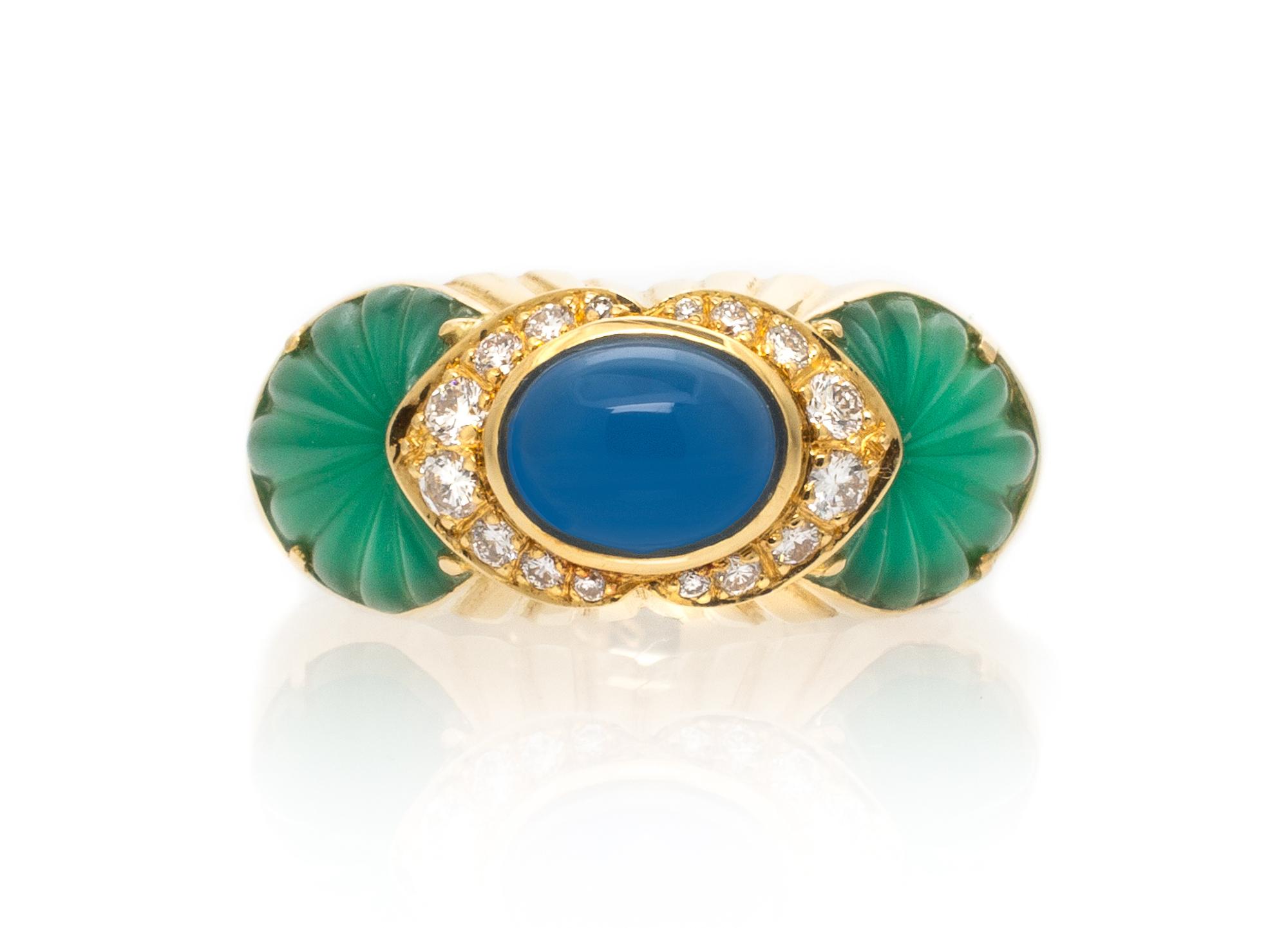 An 18 Karat Yellow Gold, Chrysoprase, Dyed Chalcedony and Diamond Ring, Cartier, Circa 1990, 6.00 dwts.