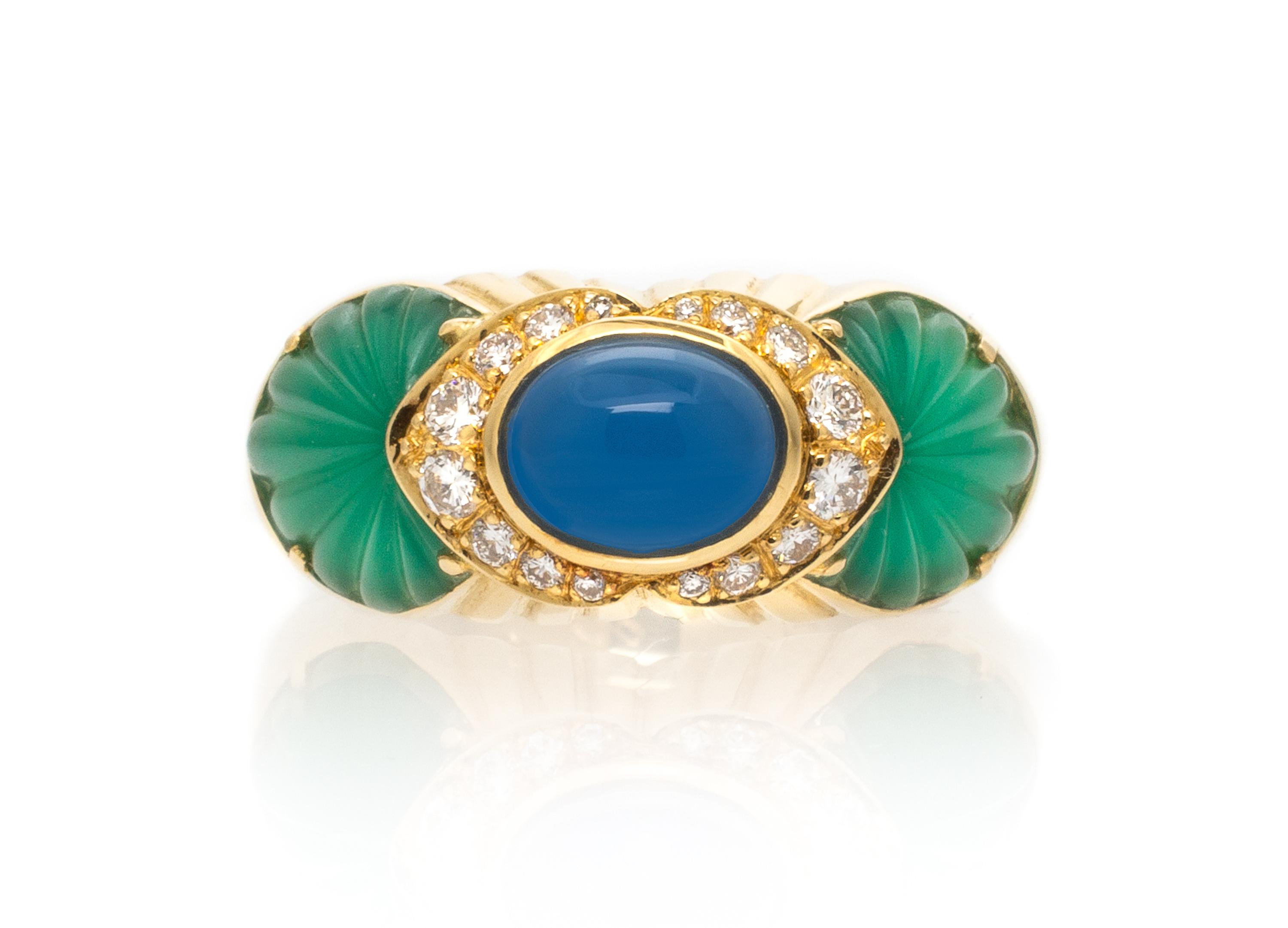 An 18 Karat Yellow Gold, Chrysoprase, Dyed Chalcedony and Diamond Ring, Cartier, Circa 1990, 6.00 dwts.