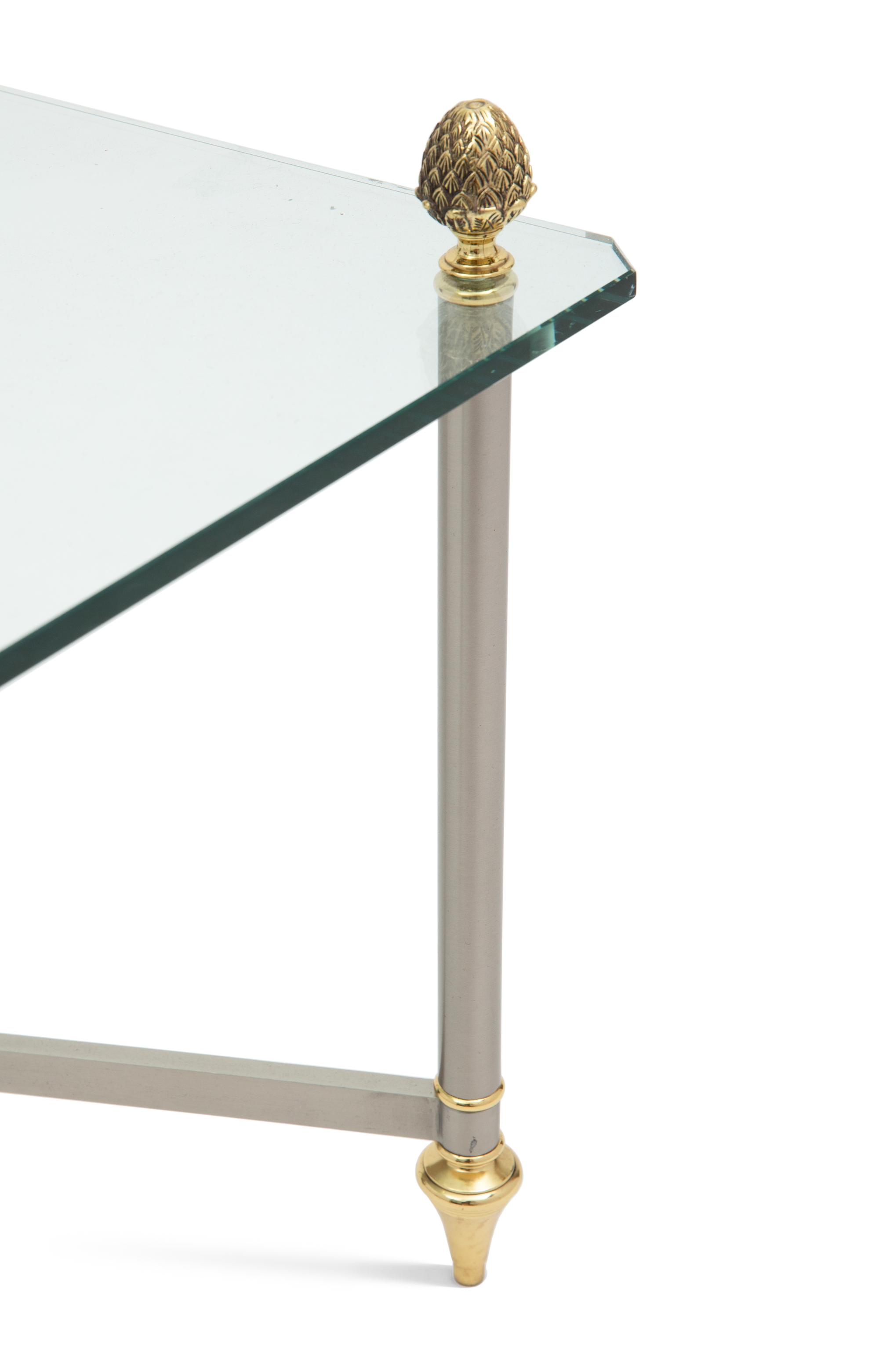 A Brass-Mounted Steel Glass-Top Low Table