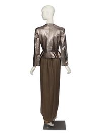 BILL BLASS, SILVER SNAKESKIN JACKET & SILK DRESS