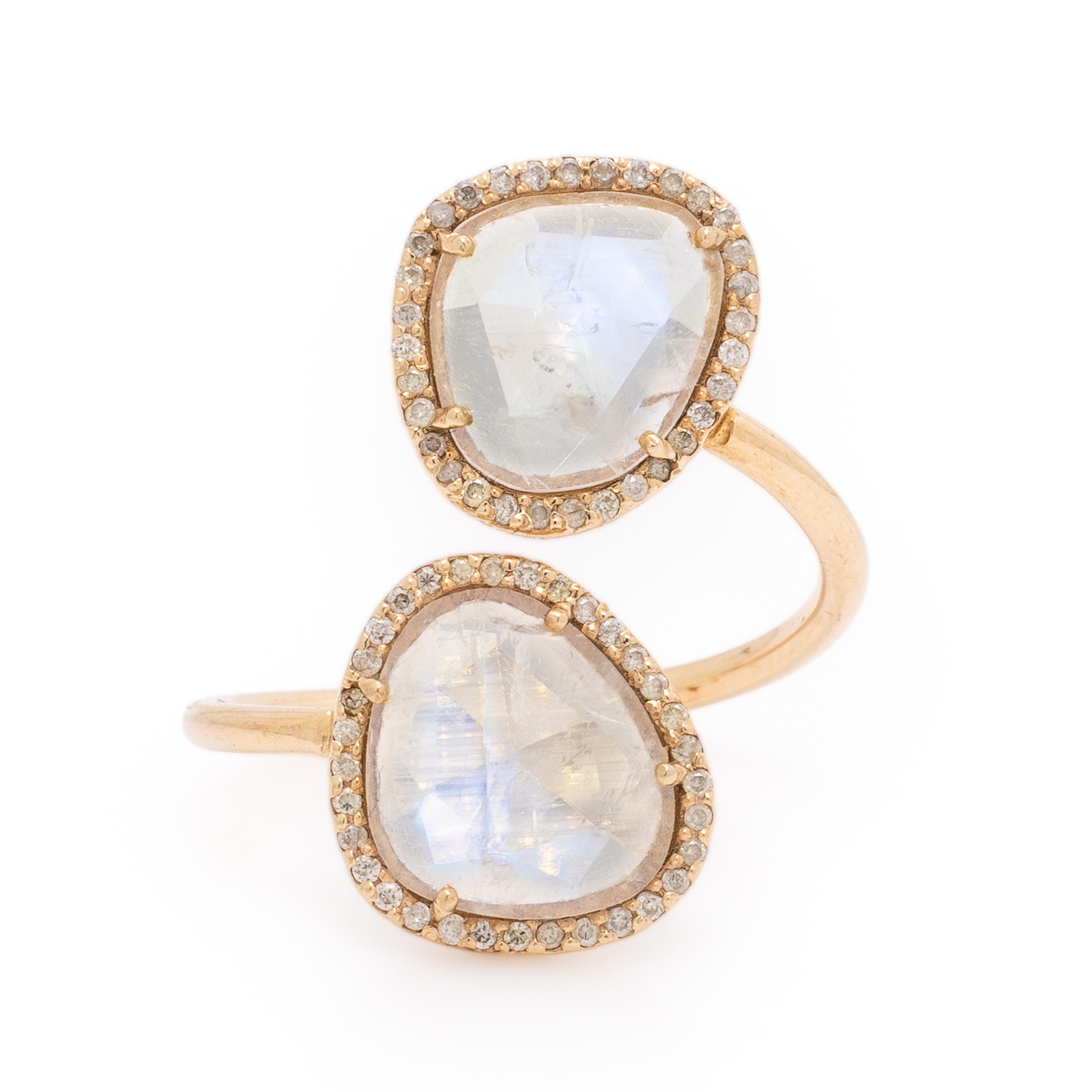 Labradorite, Diamond, and Yellow Gold Bypass Ring