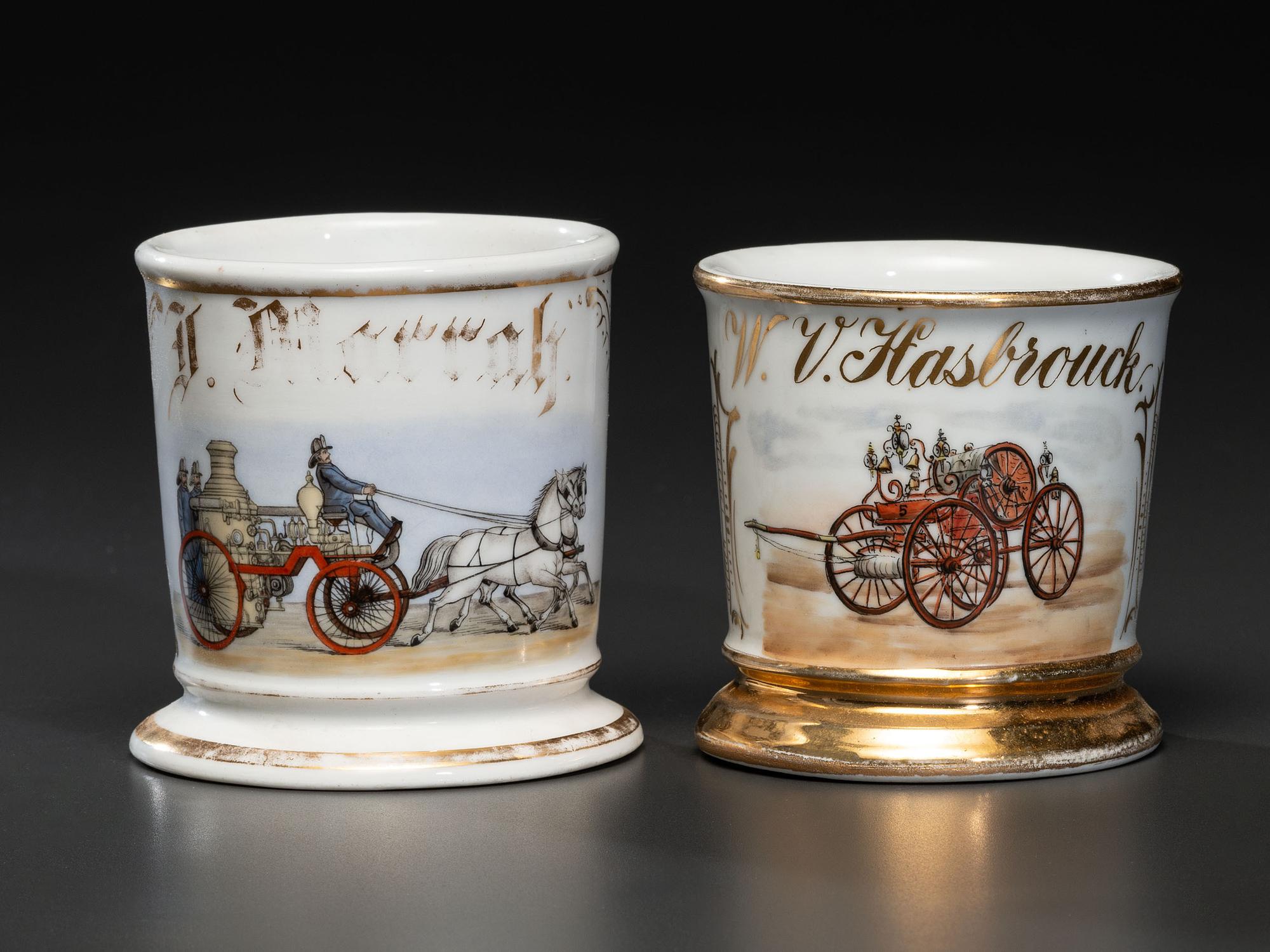 Two Fireman's Occupational Shaving Mugs