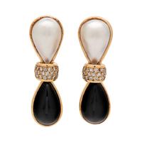 CHARLES KRYPELL, CULTURED MABE PEARL, DIAMOND AND ONYX CONVERTIBLE EARCLIPS