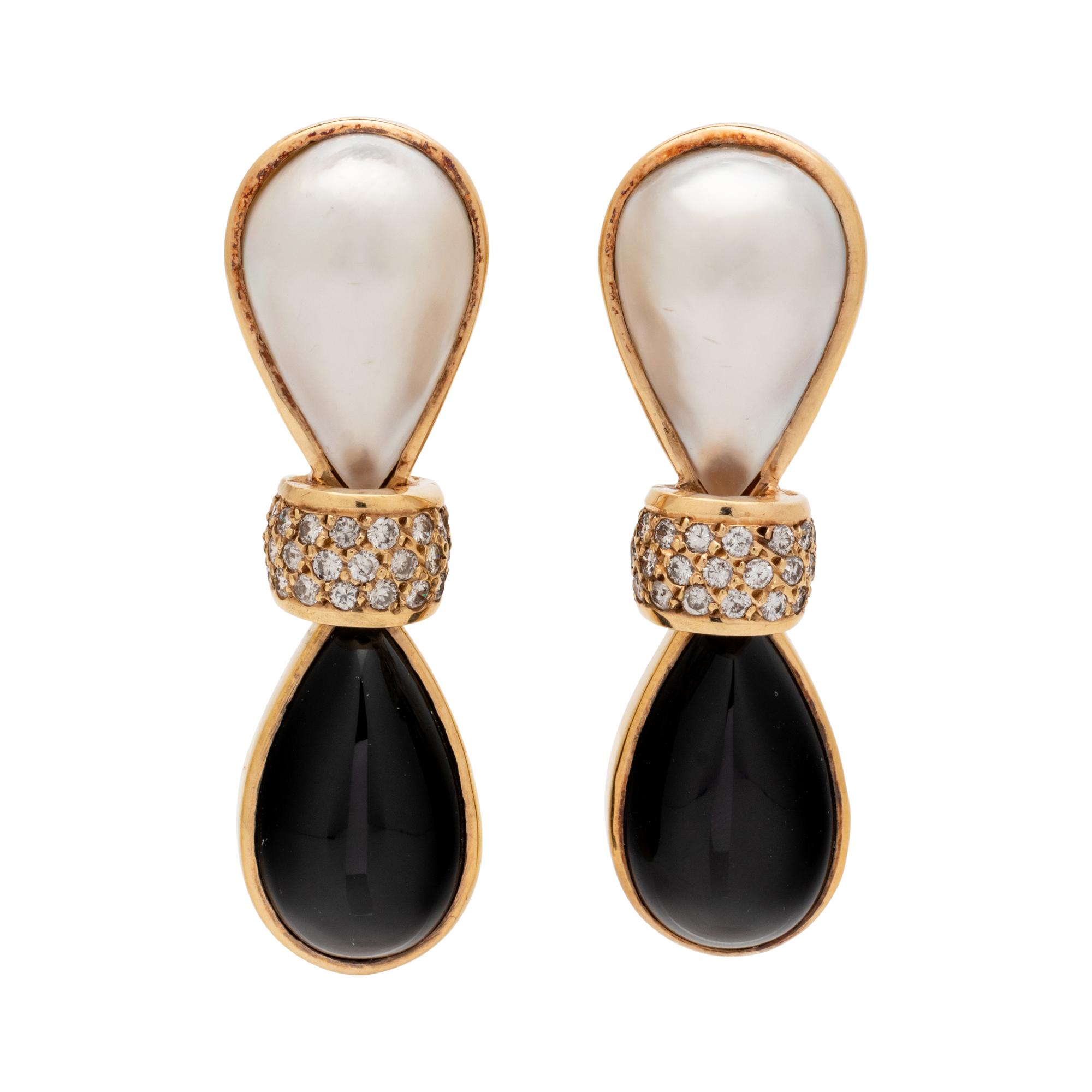 CHARLES KRYPELL, CULTURED MABE PEARL, DIAMOND AND ONYX CONVERTIBLE EARCLIPS