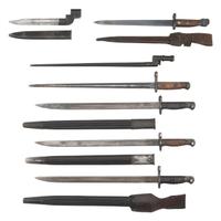 Lot of Four English Bayonets including Enfield No 9MKI, 1907, and Three European Bayonets